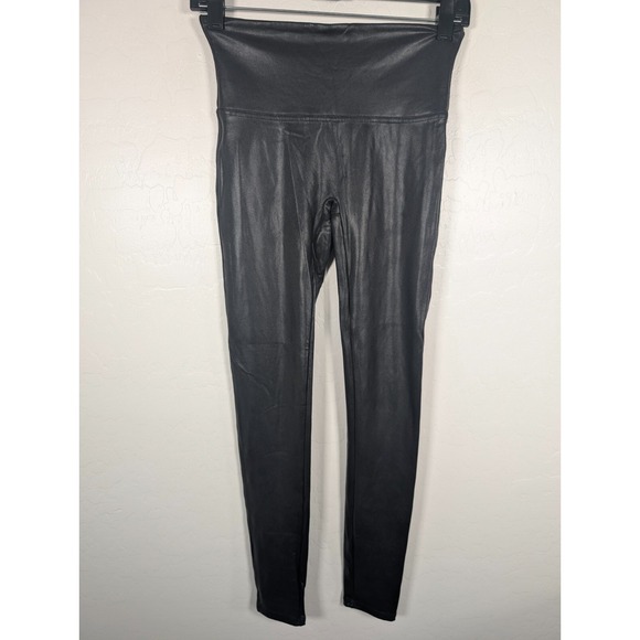 SPANX Pants - Spanx Leggings Women's Medium Black Faux Leather Stretch Pants Athleisure 2437